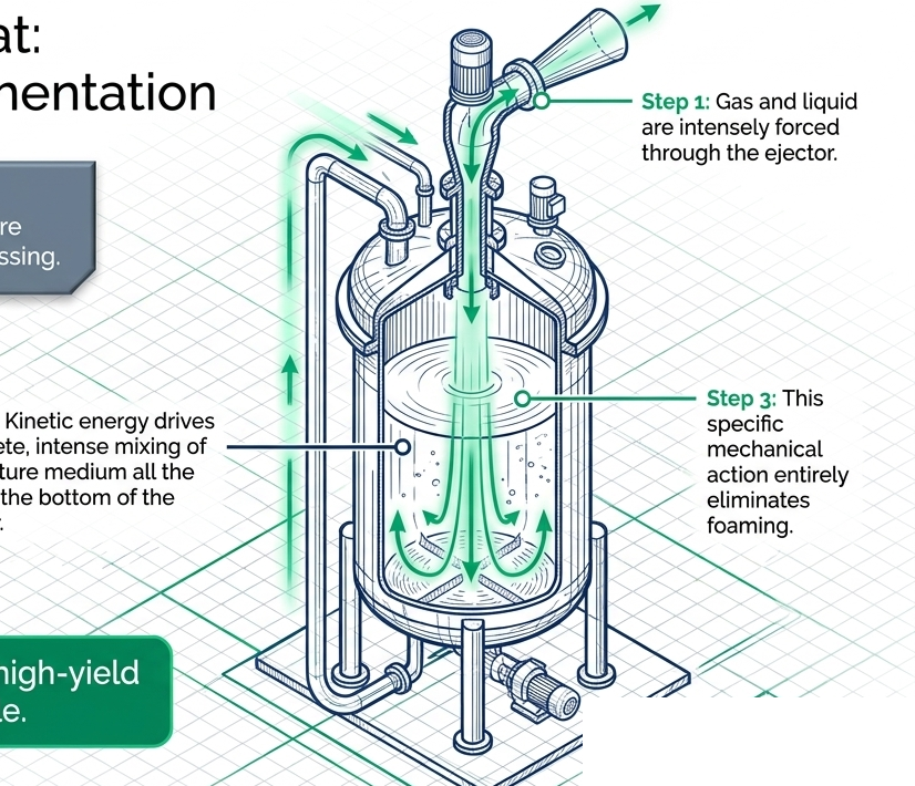 Cutaway Jet Fermentation Bioreactor Schematic